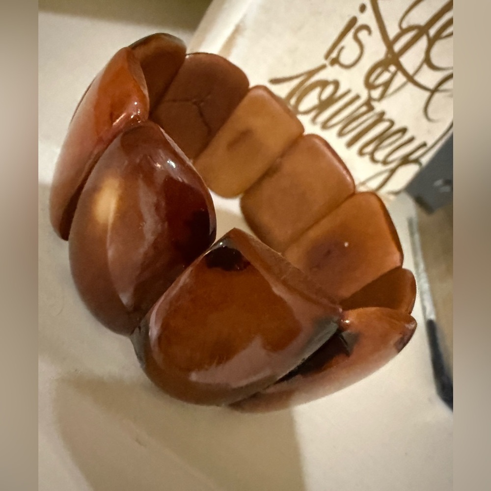Vintage Chunky Brown Bracelet - Stretch Bracelet - Picture 4 of 7